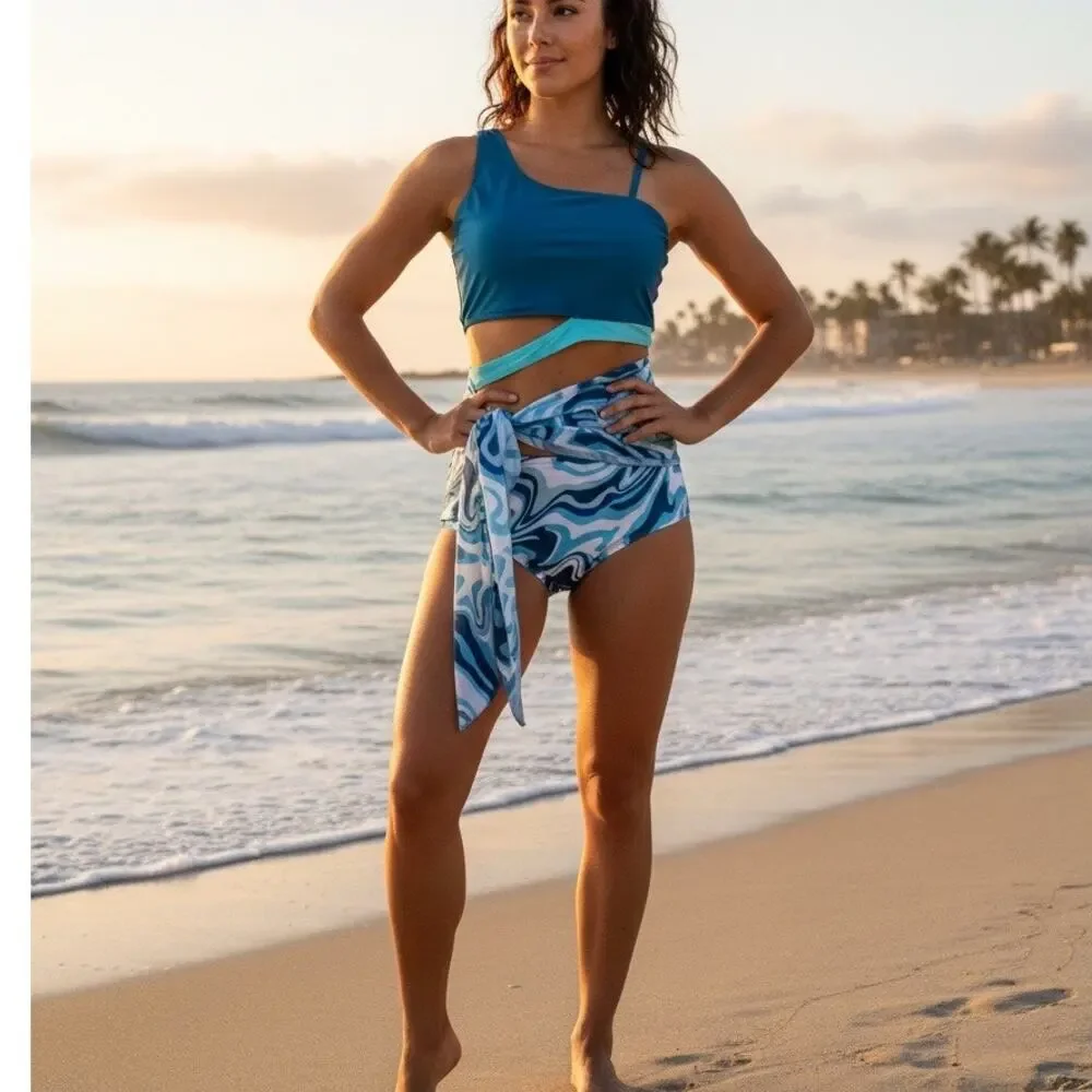 NWT Girls (15-16 yrs) 3 Piece Swimwear Set Blue/White Size Junior Small